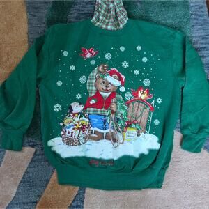 Vintage Sweater Womens S Teddy Bear Holiday Grandma Nutcracker 1994